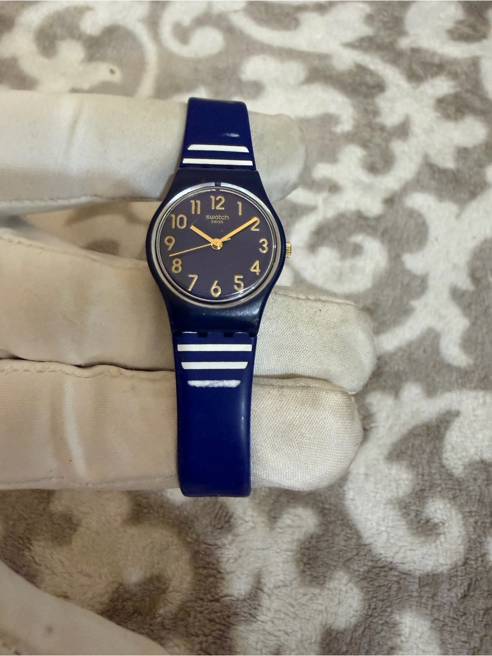 Vintage Swatch Watch Ora D'Aria LN153 Swiss Quartz Women 25mm Blue White Stripe